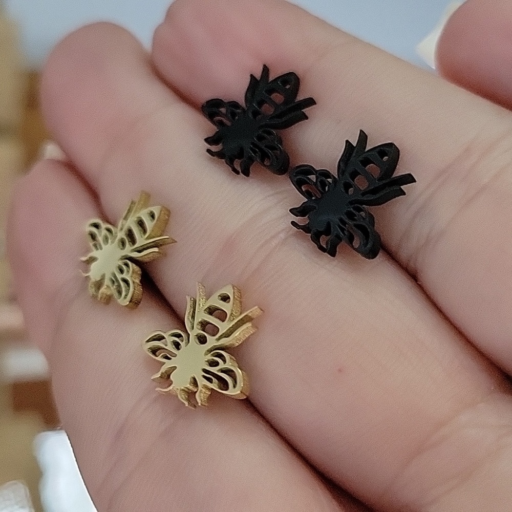 Hollow Cut Bee Stud Earrings, choice of color - Picture 4 of 4
